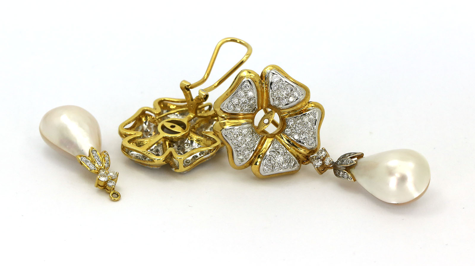 Pearl Diamond Drop Dangle Earring Jackets Designer Estate Gold 14k eBay