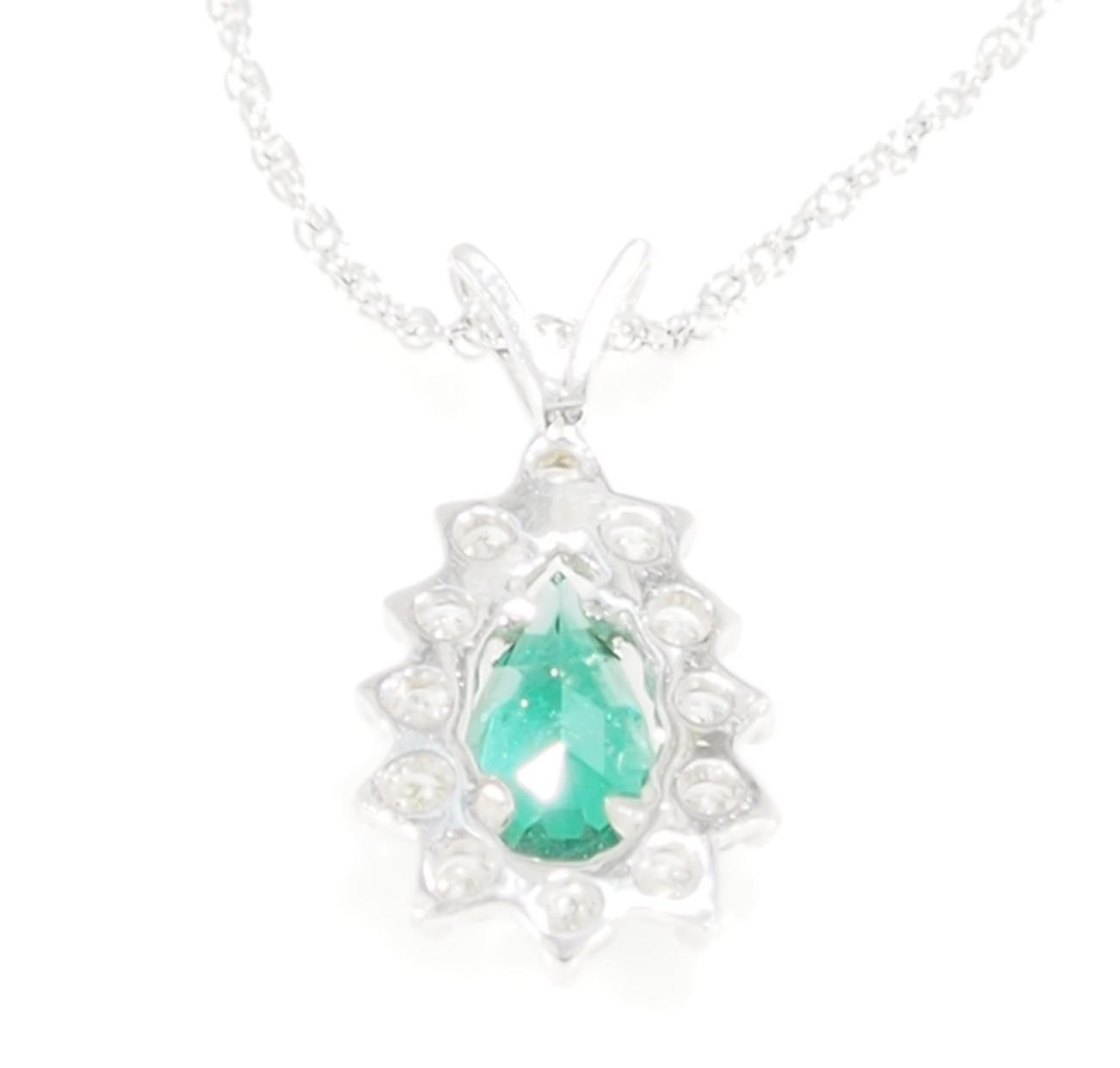 14K Diamond Emerald Pendant Necklace GIA White Gold Pear