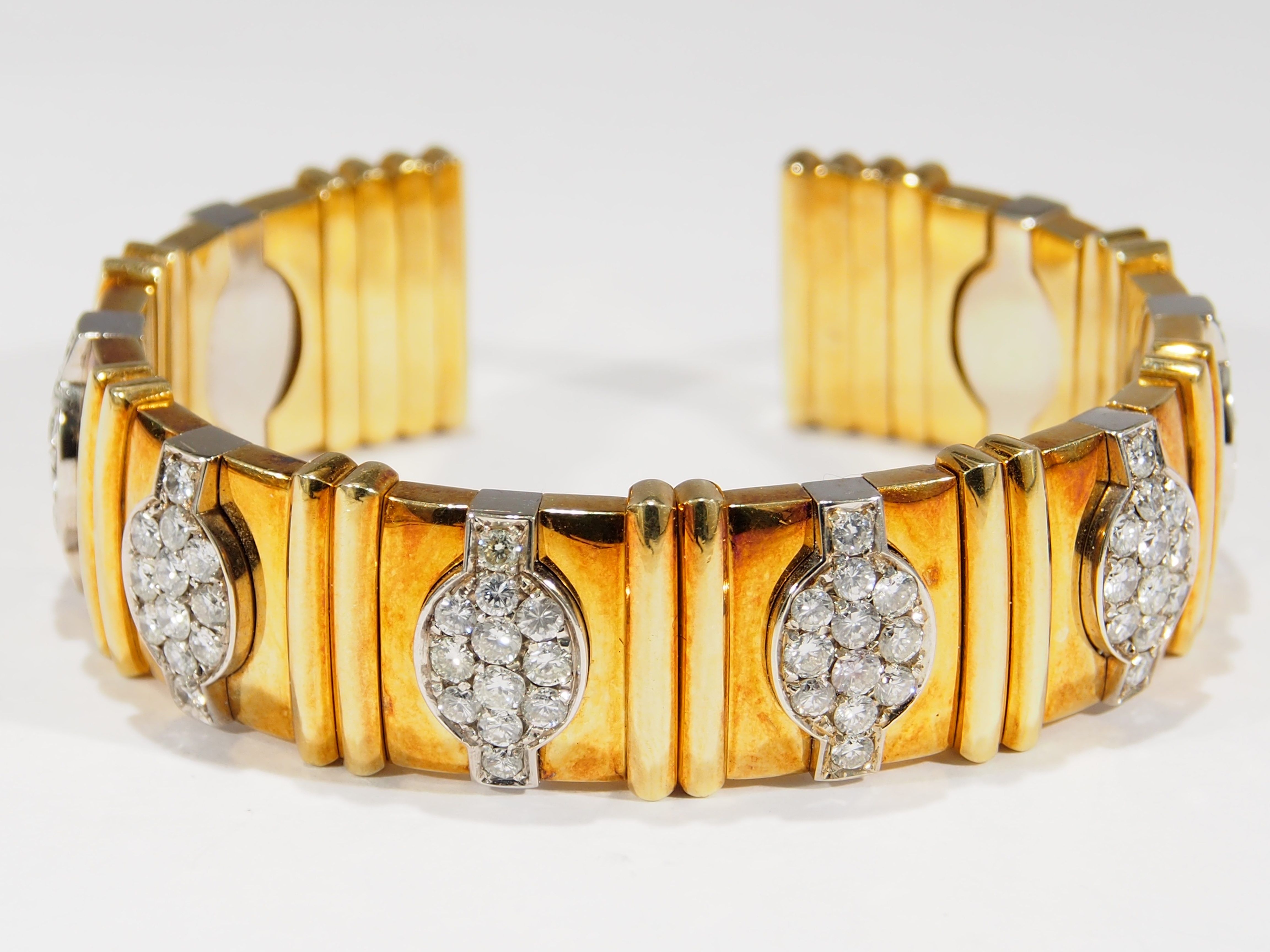 18K Diamond Cuff Bracelet Flexible Yellow White Gold 6.40ctw eBay