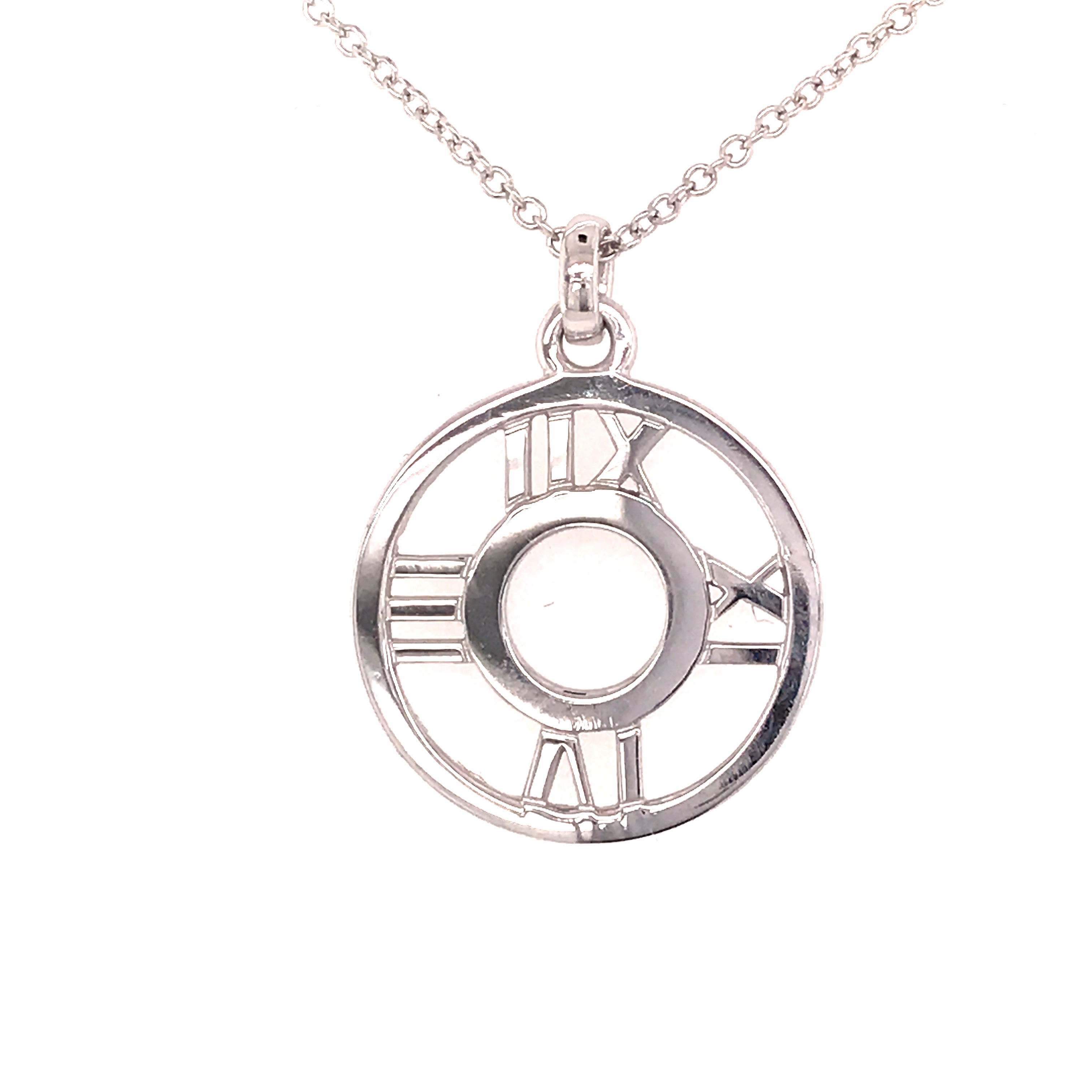 18K Tiffany & Co. Atlas Diamond Circle Roman Numeral Pendant White Gold